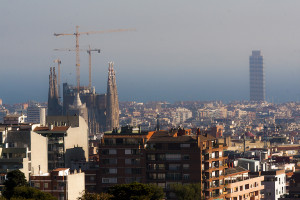 View from Park Guell. Sagrada Familia and Olympic village in background